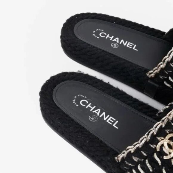 Chanel 2022 CC Black Knit Slide Sandals - Picture 10 of 12